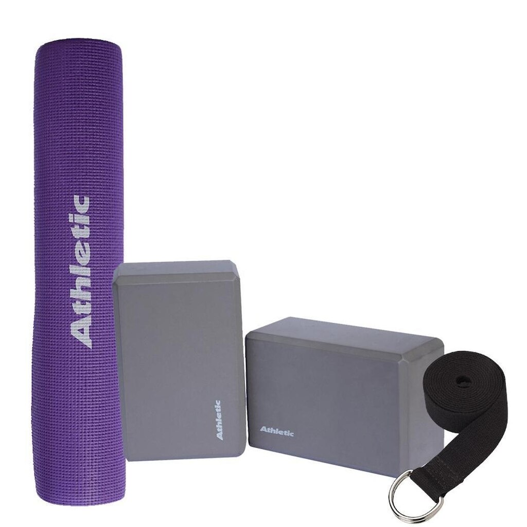Kit Yoga Athletic Tapete + Bloco + Cinto de Alongamento