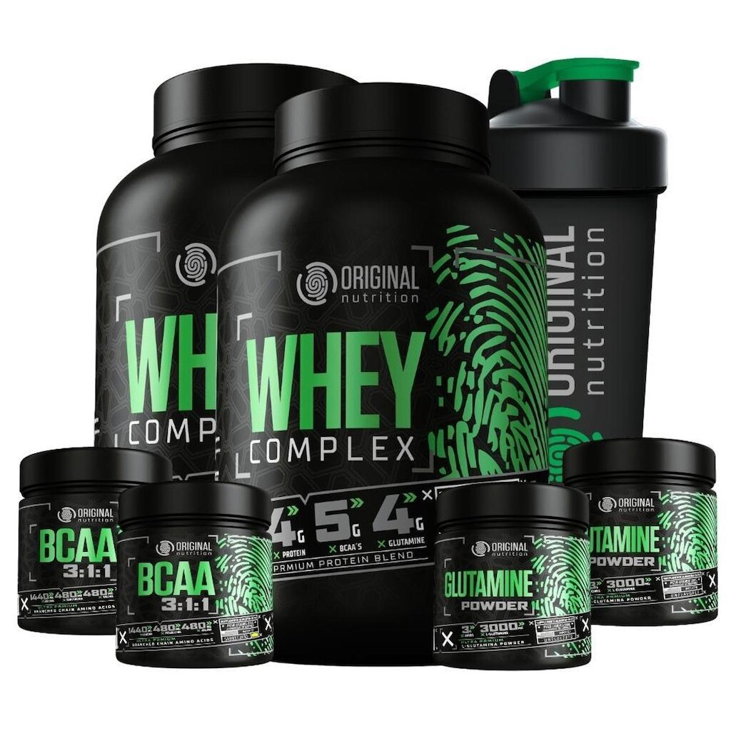 Kit 2X Whey  900G +2X Bcaa 100G +2X Gluta 100G +Shaker  600Ml