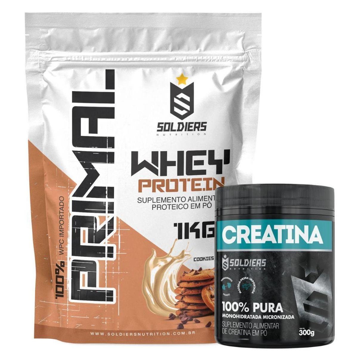 Kit: Whey Protein Primal 1Kg 100% Importado + Creatina Monohidratada Pote 300g - Soldiers Nutrition
