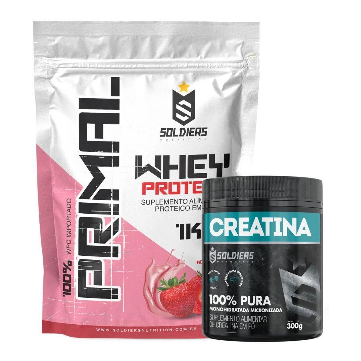 Kit: Whey Protein Primal 1Kg 100% Importado + Creatina Monohidratada Pote 300g - Soldiers Nutrition