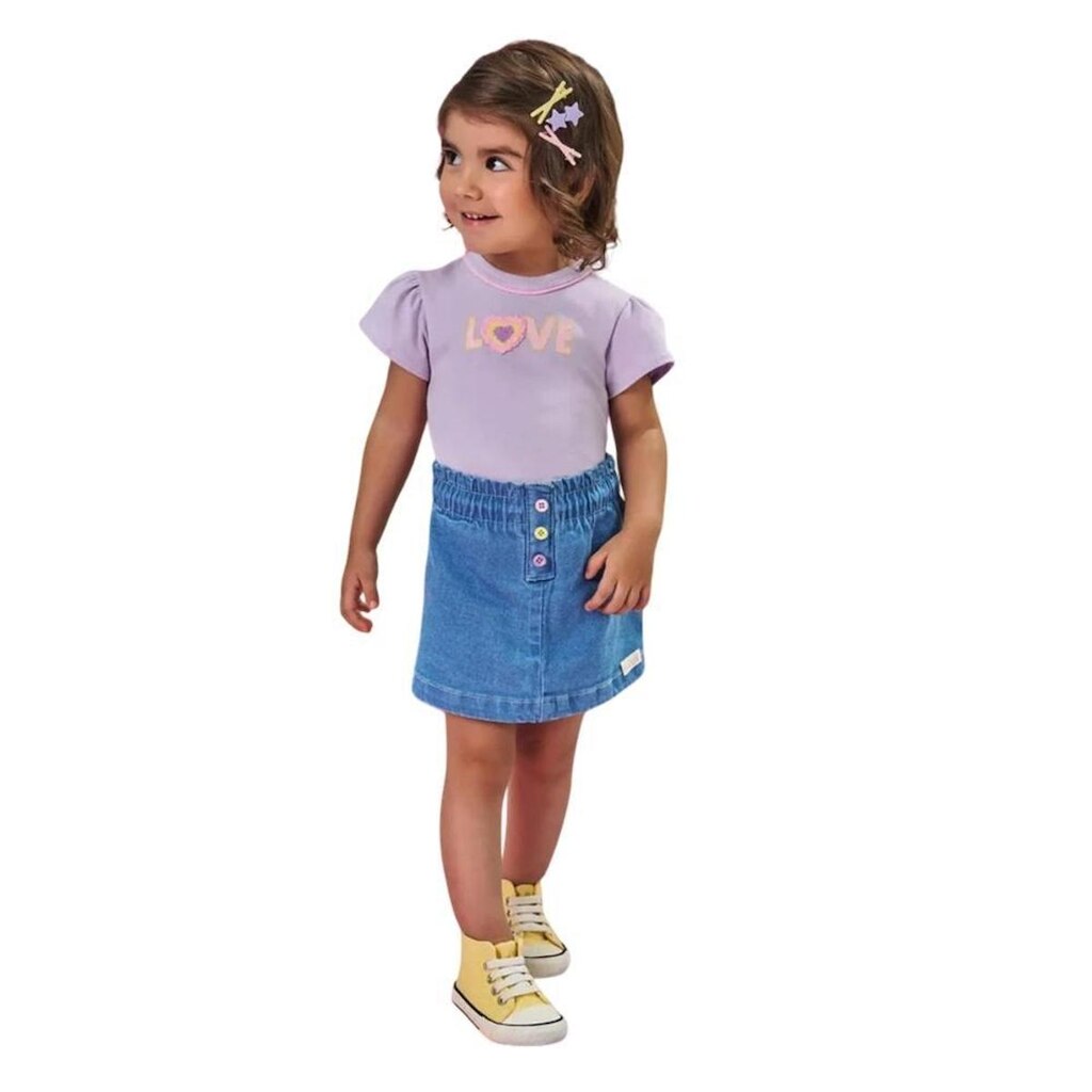 Kukie Conjunto Blusa e Short Saia Jeans