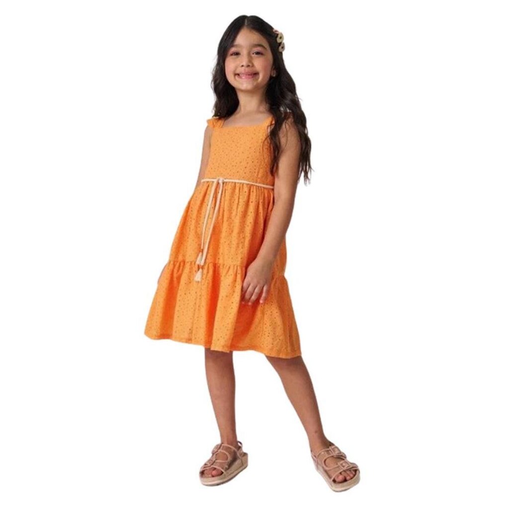 Kukie Vestido Manga Curta Laise Laranja