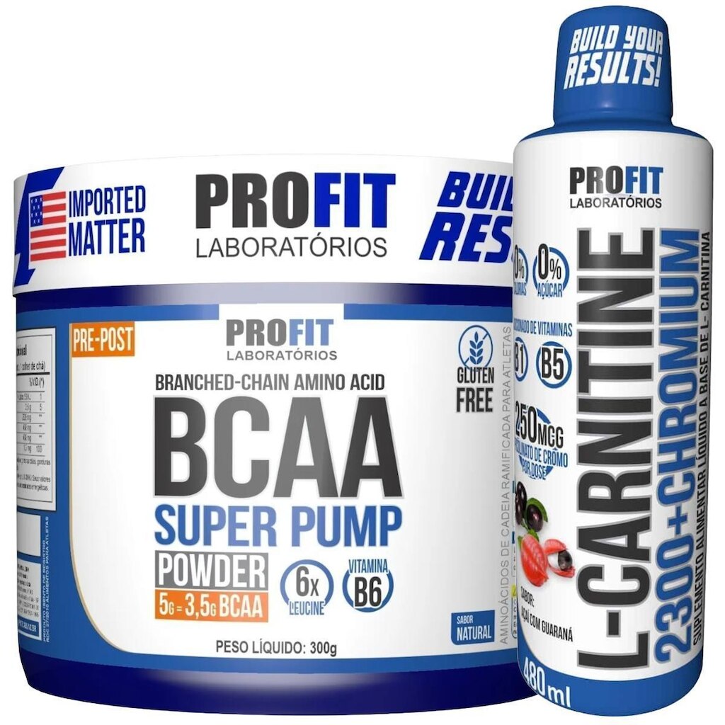 L CARNITINE TERMOGẼNICO LÍQUIDO 480ML l BCAA 300G SUPER PUMP l PROFIT