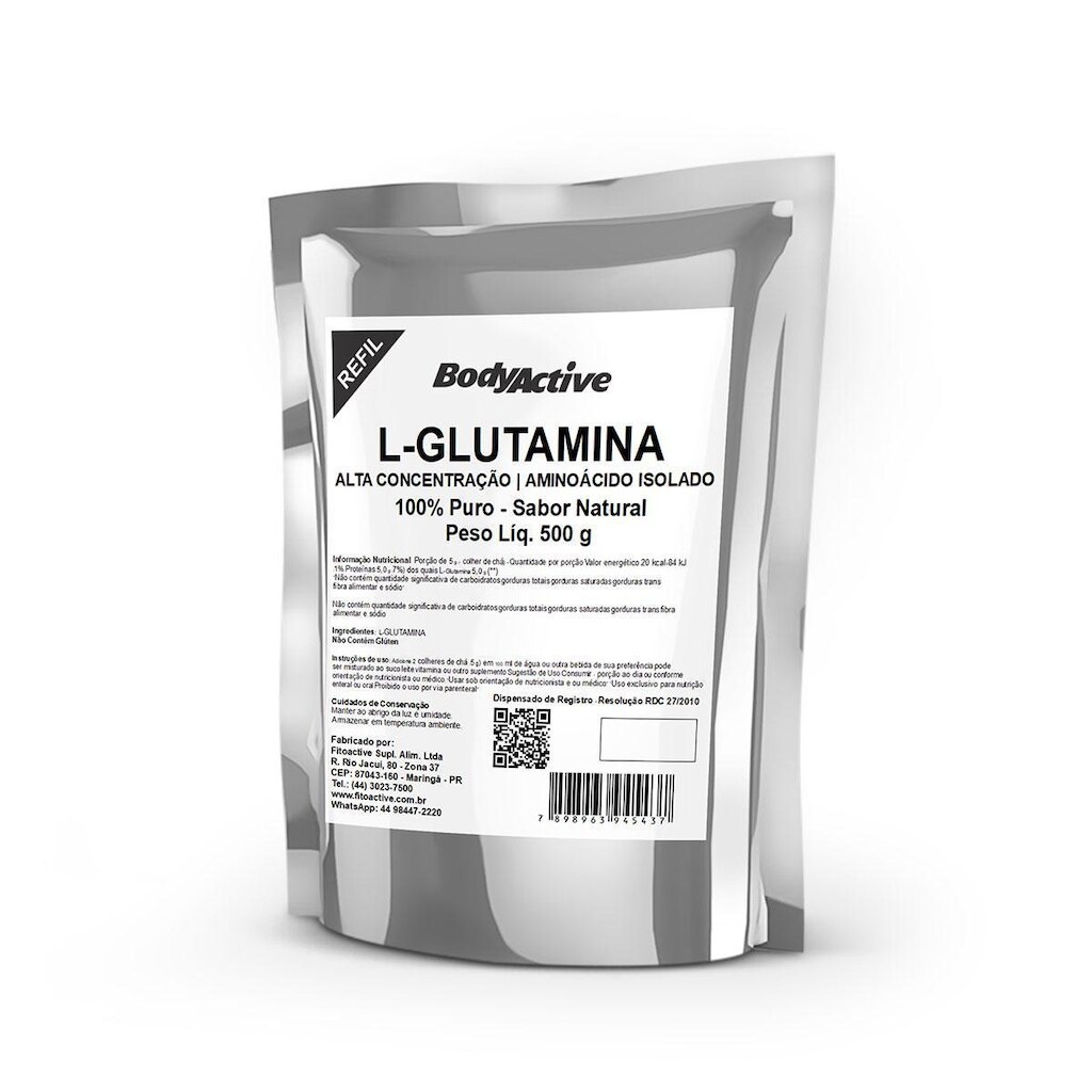 L-Glutamina Em Pó 500 g Puro Refil Bodyactive