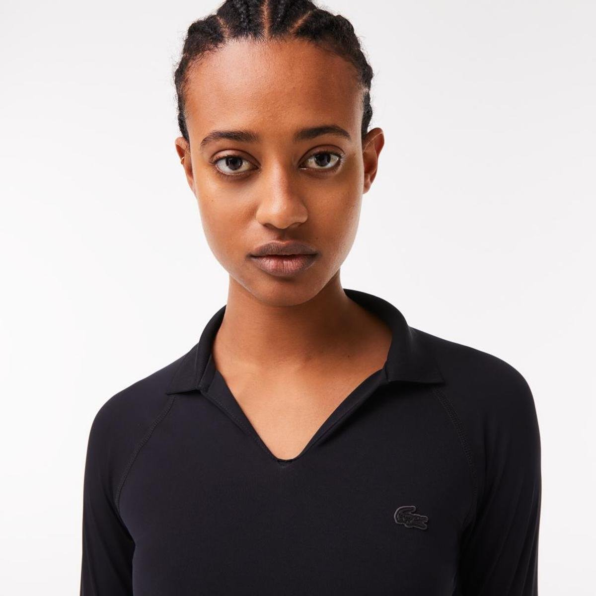 Lacoste Polo Feminina Cropped De Mangas Longas - Preto | Netshoes