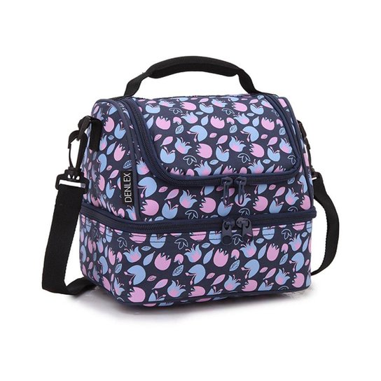 Lancheira Térmica com 2 Compartimentos Estampada Denlex - Azul+Pink