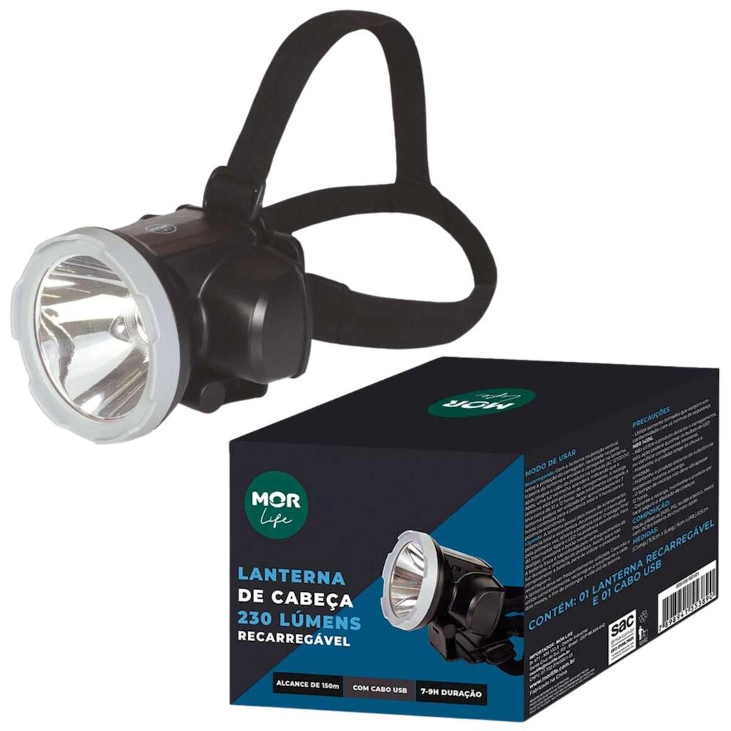 Lanterna Cabeça 230 Lúmens Mor Recarregável LED Profissional