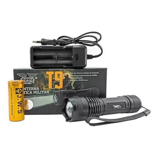 Lanterna Tática Militar T900 Recarregável JWS - Preto Menor preço em Lanterna Tática Militar T900 Recarregável JWS - Preto