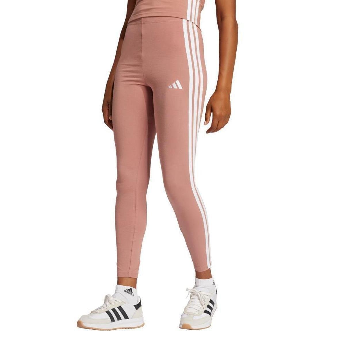 Legging Algodão Essentials 3-Stripes Rosa Netshoes