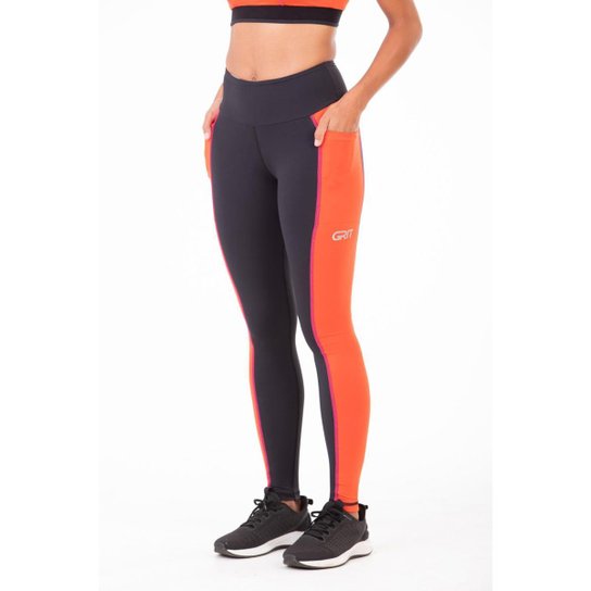 Legging Authen Grit Focus Preto e Laranja