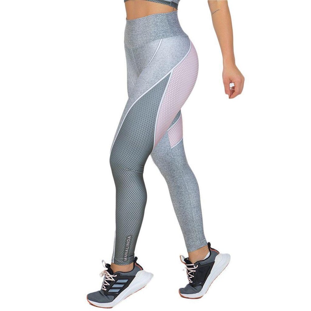 Legging Feminina Fitness Space Silver Cinza Rosa