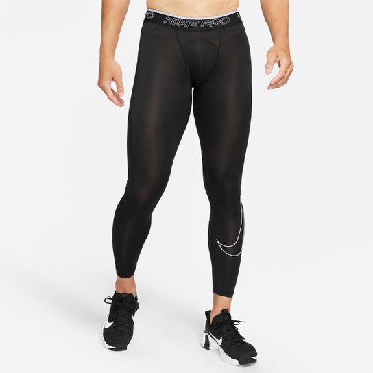 Legging Nike Pro Dri-FIT Masculina - Preto+Branco Menor preço em Legging Nike Pro Dri-FIT Masculina - Preto+Branco