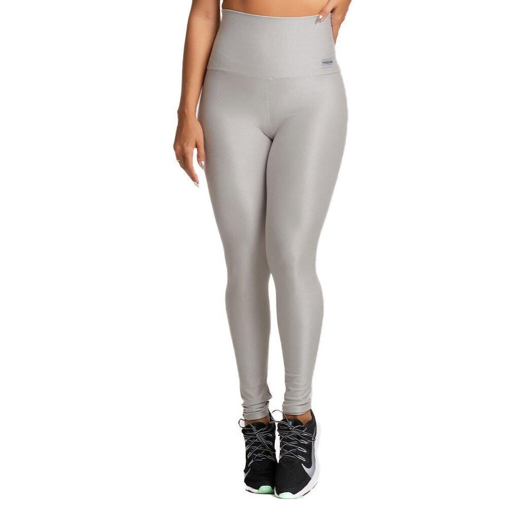 Legging Poliamida Canelada Prata Massam Fitness