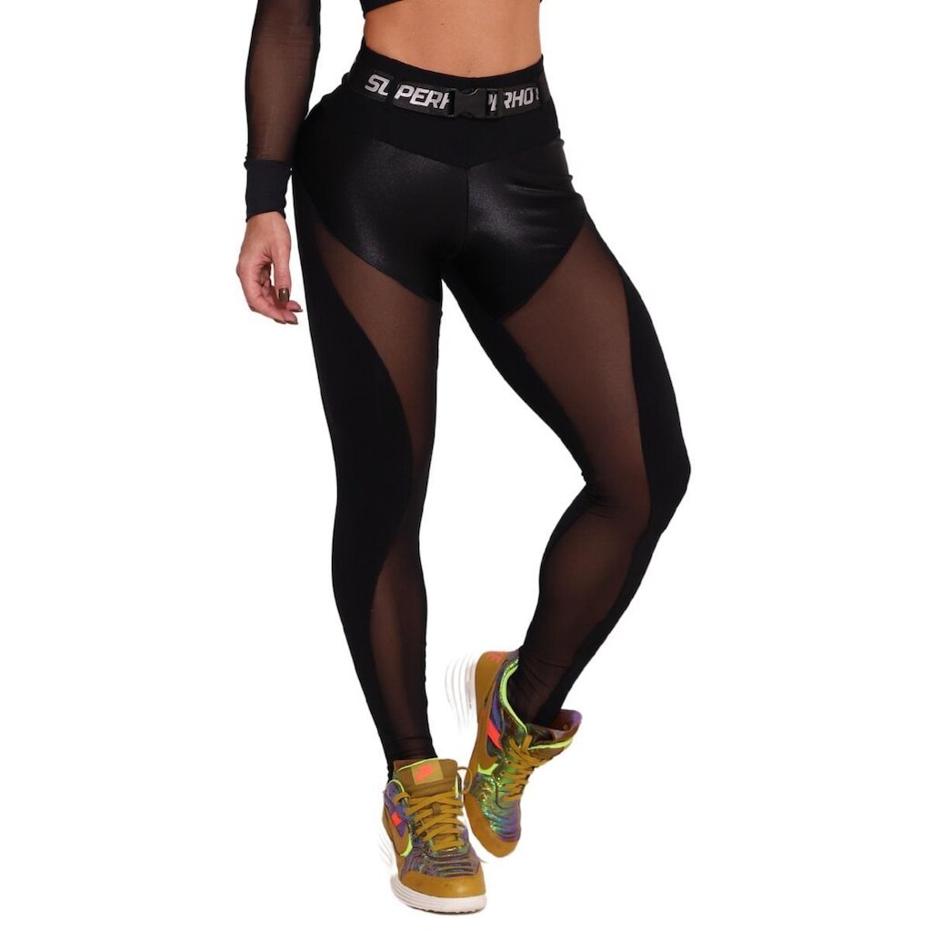 Legging Preta Poliamida Feminina  - CAL5434