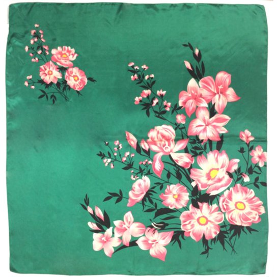 Lenço Estilo Seda Orquídeas 90cm x 90cm - Verde