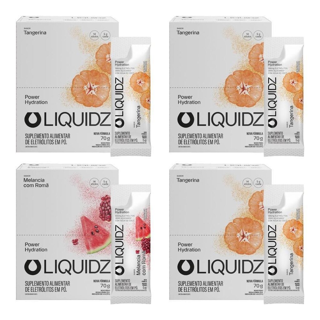 LIQUIDZ® - Eletrólitos Zero Açúcar Tangerina | Melancia - 4Cx - 56 Sachês