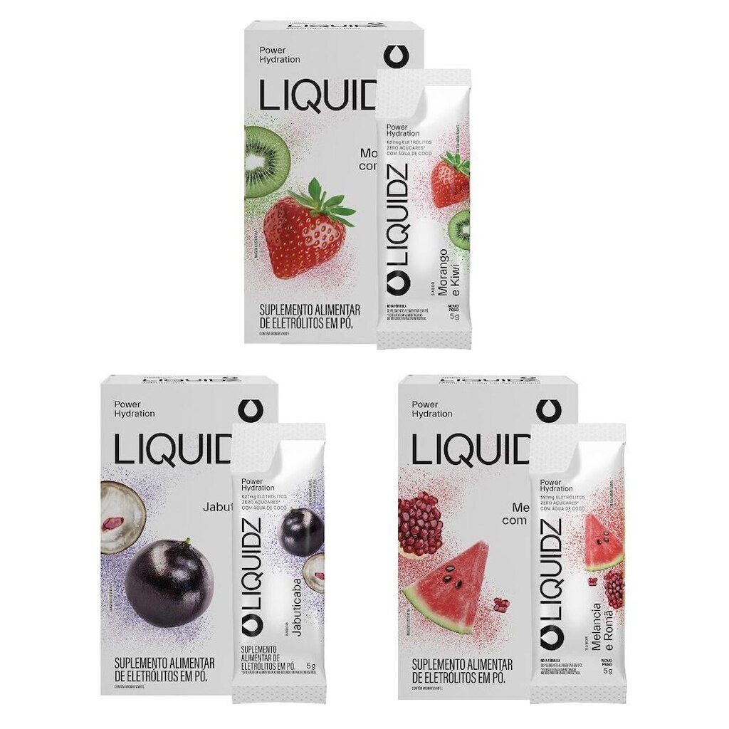 LIQUIDZ® - Eletrólitos Zero Açúcares - 3 Sabores - Kit 3 Caixas - 18 sachês