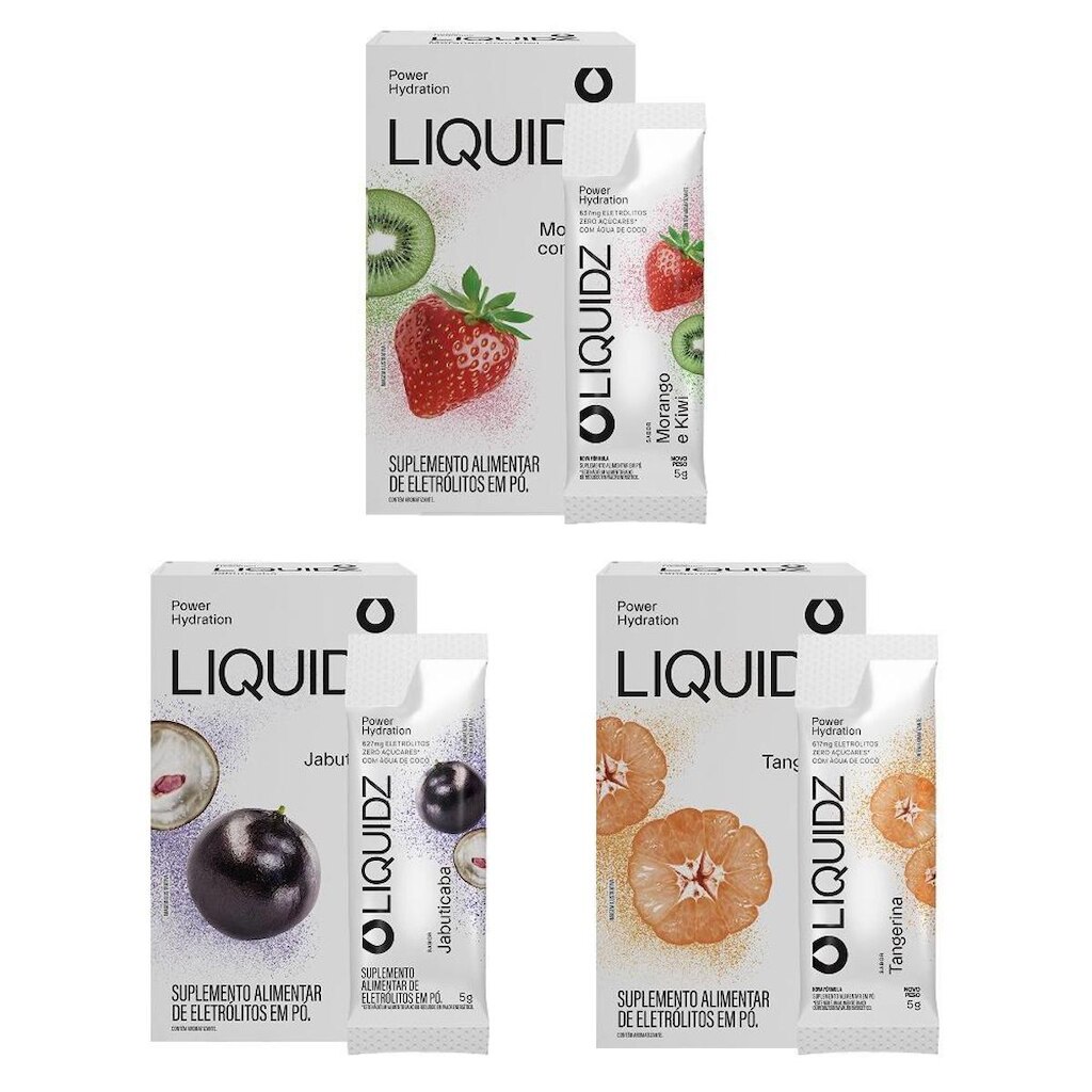 LIQUIDZ® - Eletrólitos Zero Açúcares - 3 Sabores - Kit 3 Caixas - 18 sachês