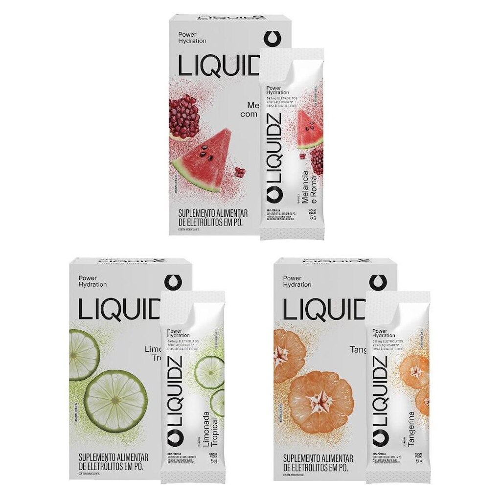 LIQUIDZ® - Eletrólitos Zero Açúcares - 3 Sabores - Kit 3 Caixas - 18 sachês