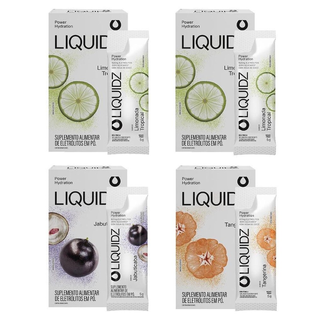LIQUIDZ® - Eletrólitos Zero Açúcares - 3 Sabores - Kit 4 Caixas - 24 sachês