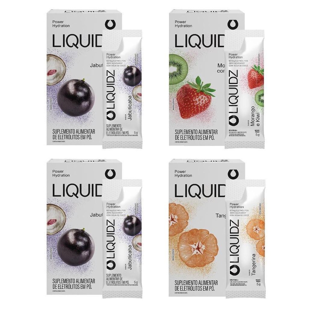 LIQUIDZ® - Eletrólitos Zero Açúcares - 3 Sabores - Kit 4 Caixas - 24 sachês