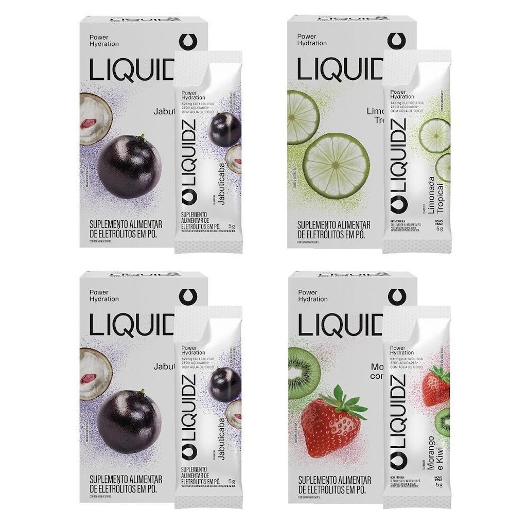 LIQUIDZ® - Eletrólitos Zero Açúcares - 3 Sabores - Kit 4 Caixas - 24 sachês