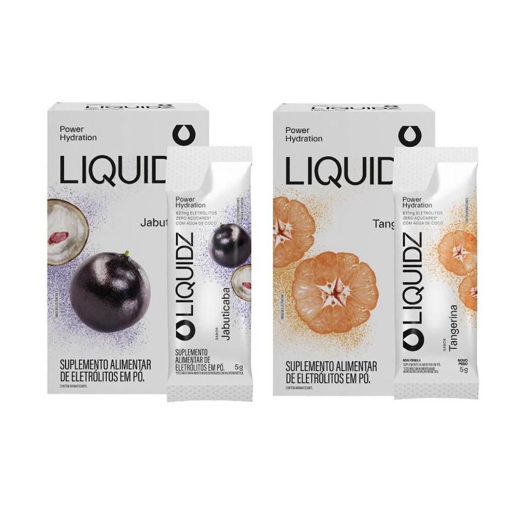 LIQUIDZ® - Eletrólitos Zero Açúcares - Jabuticaba | Tangerina - Kit 2 Caixas - 12 sachês