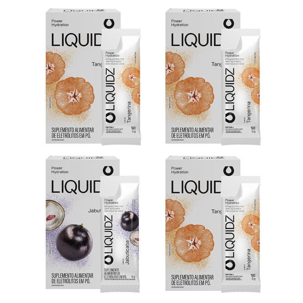 LIQUIDZ® - Eletrólitos Zero Açúcares - Jabuticaba | Tangerina - Kit 4 Caixas - 24 sachês