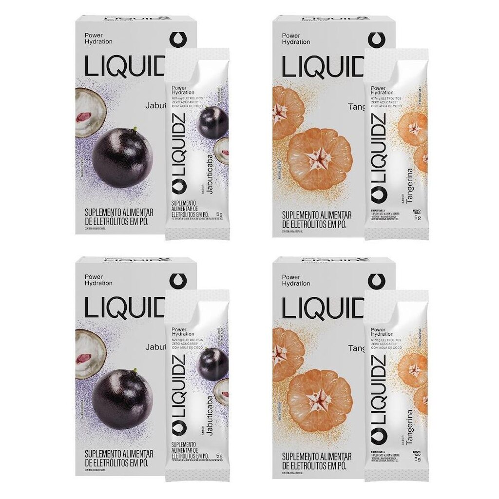 LIQUIDZ® - Eletrólitos Zero Açúcares - Jabuticaba | Tangerina - Kit 4 Caixas - 24 sachês