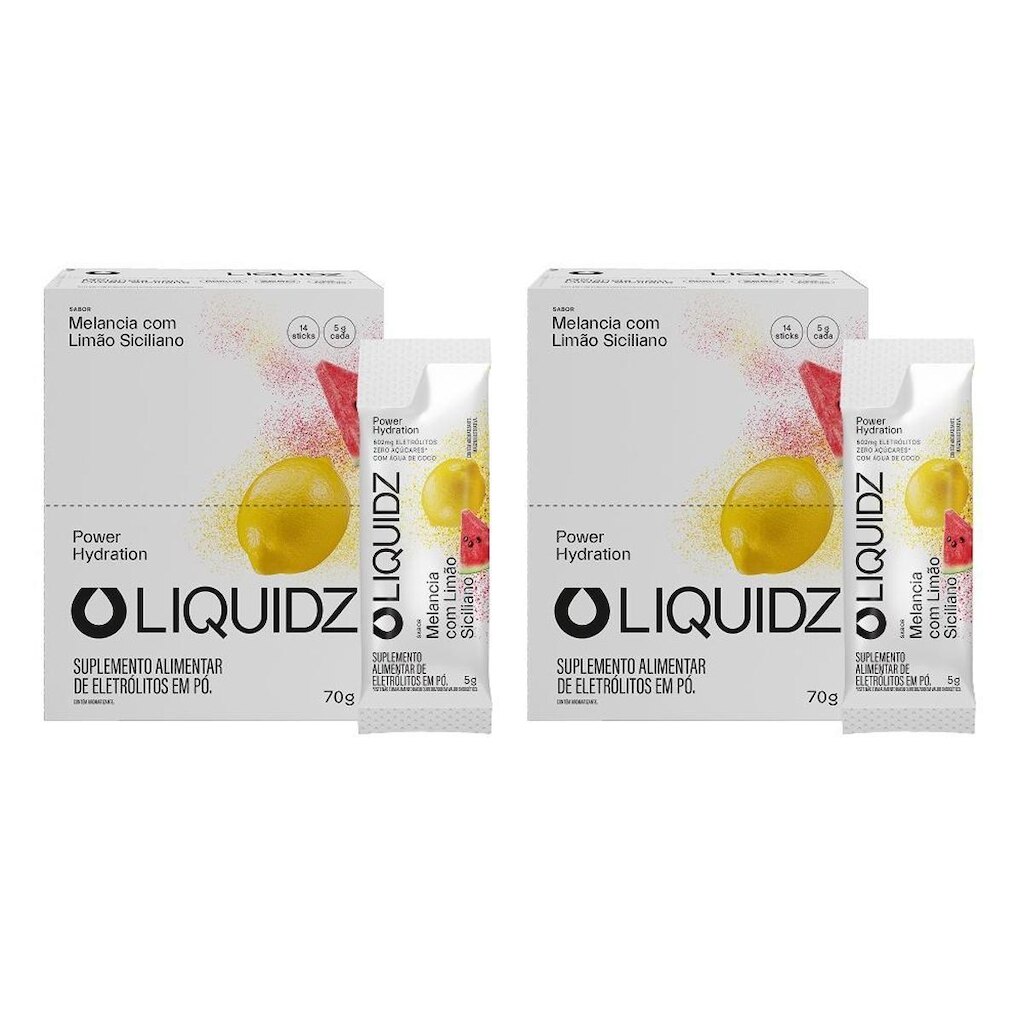 LIQUIDZ® - Eletrólitos Zero Açúcares - Limão Siciliano - Kit 2 Caixas - 28 sachês