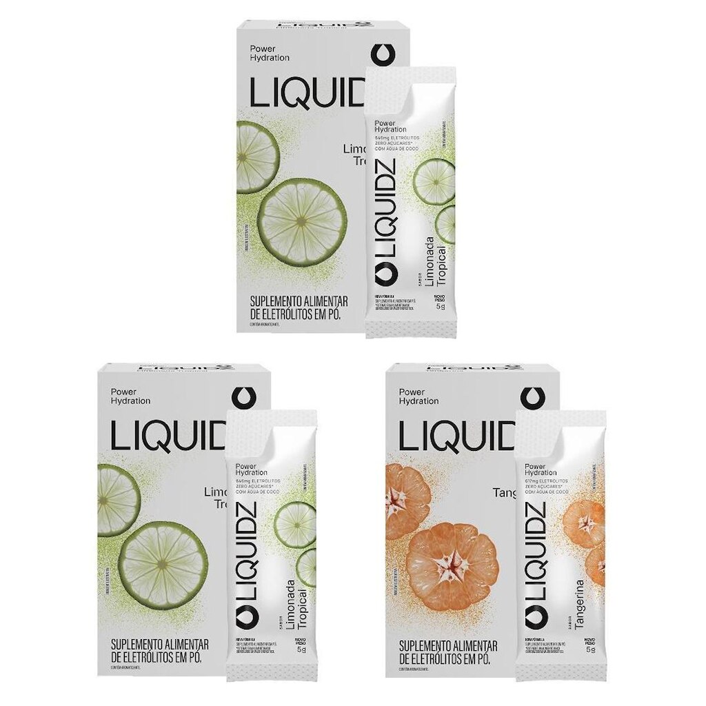 LIQUIDZ® - Eletrólitos Zero Açúcares - Limonada | Tangerina - Kit 3 Caixas - 18 sachês