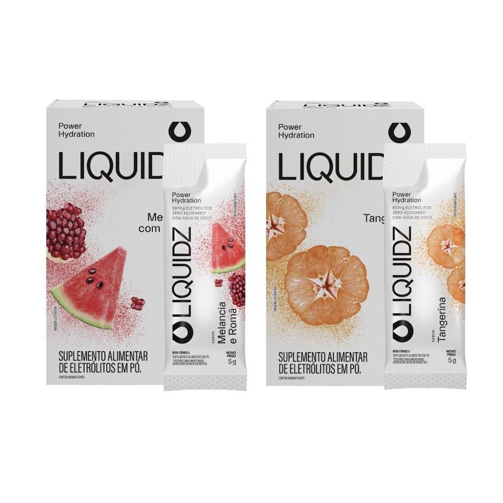 LIQUIDZ® - Eletrólitos Zero Açúcares - Melancia | Tangerina - Kit 2 Caixas - 12 sachês