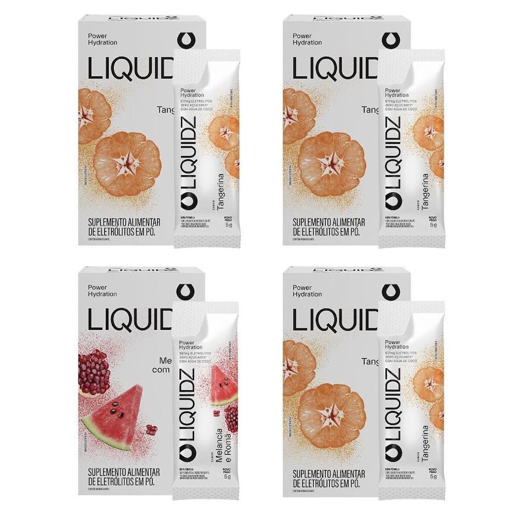LIQUIDZ® - Eletrólitos Zero Açúcares - Melancia | Tangerina - Kit 4 Caixas - 24 sachês