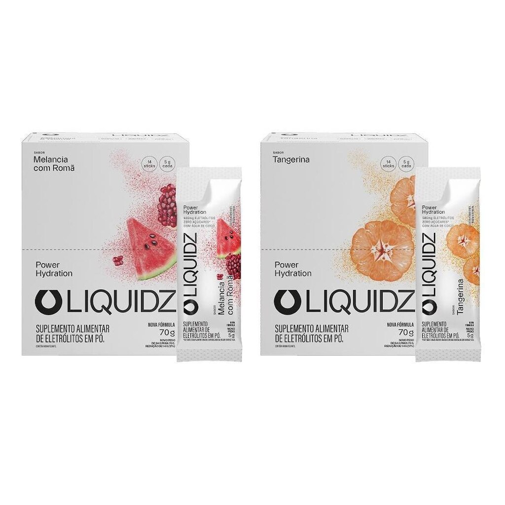 LIQUIDZ® - Eletrólitos Zero Açúcares - Melancia|Tangerina - Kit 2 Caixas - 28 sachês