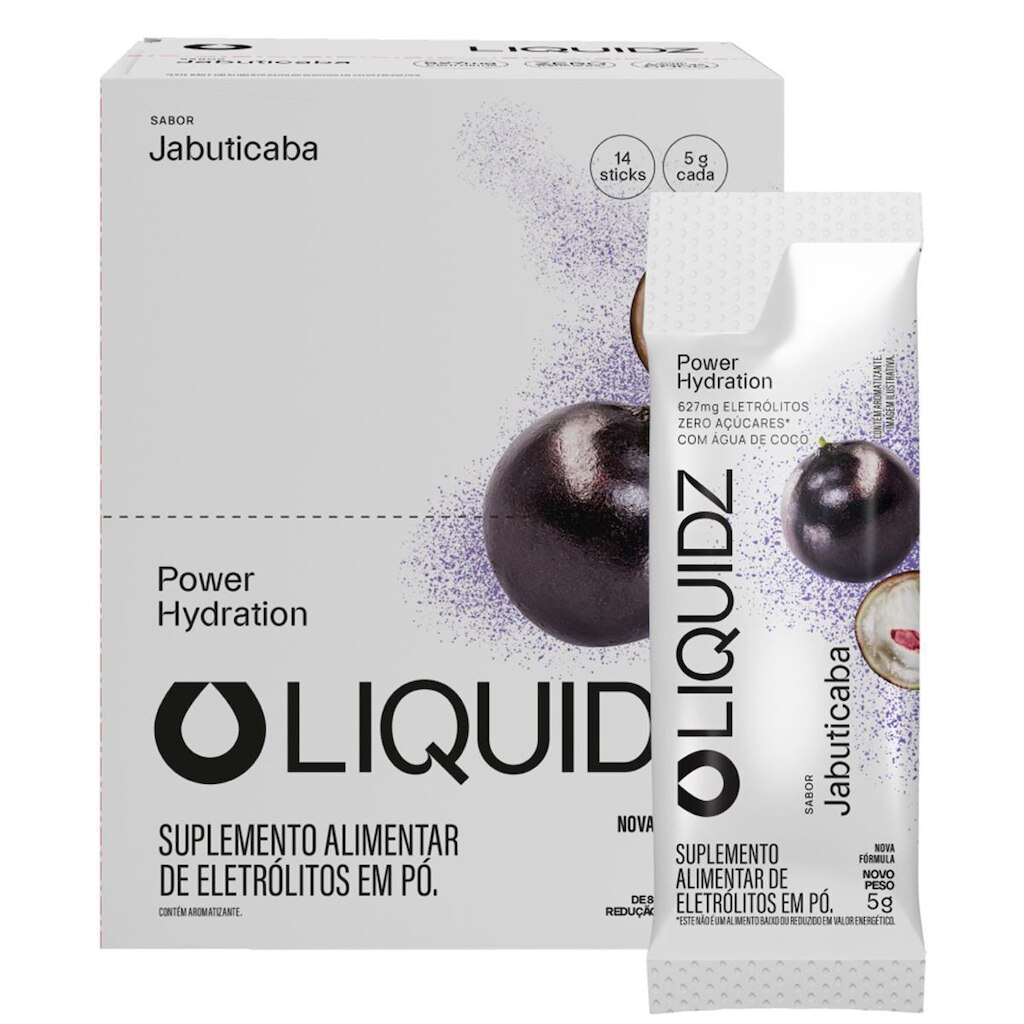 LIQUIDZ® - Eletrólitos Zero Açúcares - Sabor Jabuticaba - Kit 1 Caixa - 14 sachês