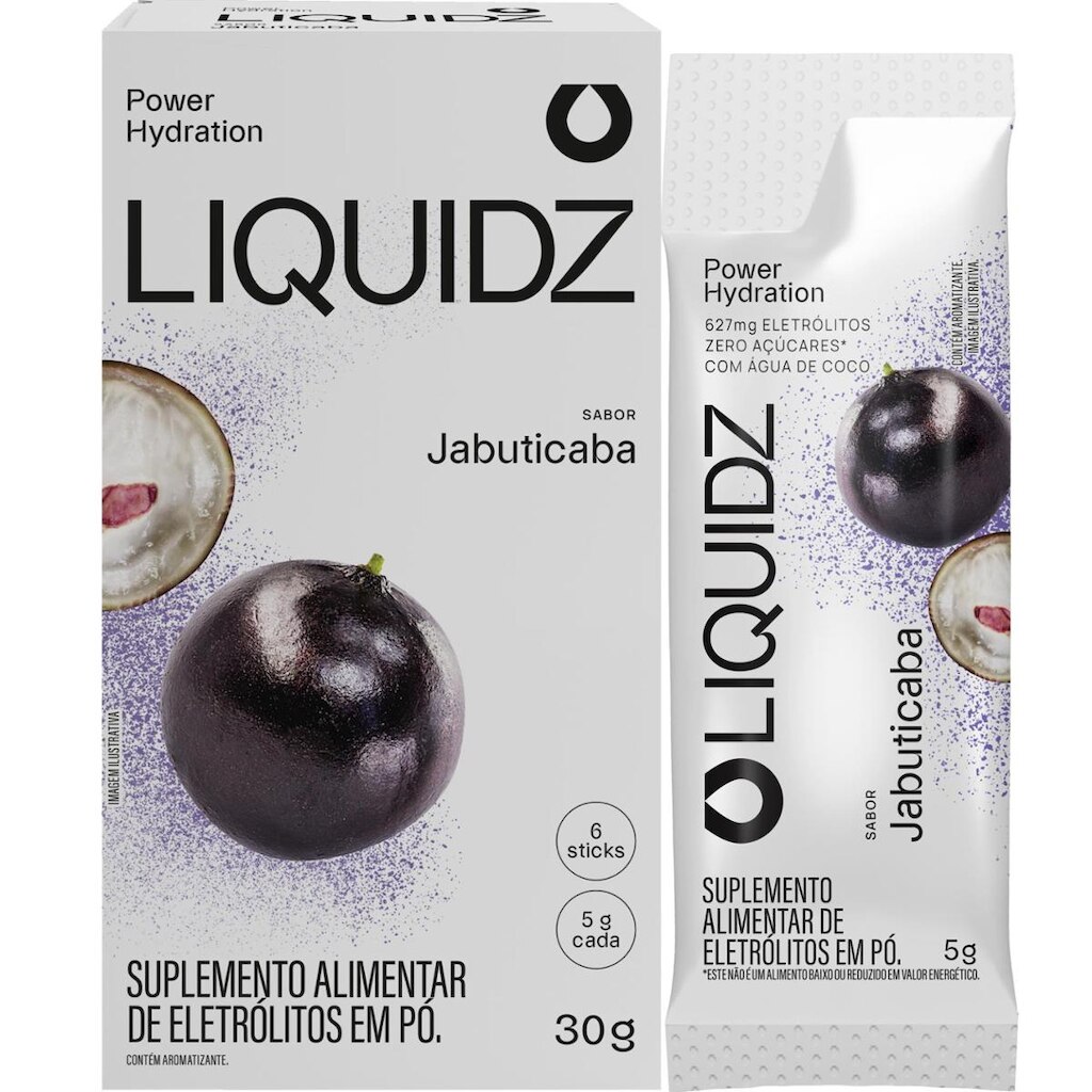 LIQUIDZ Eletrólitos Zero Açúcares Sabor Jabuticaba Kit 1 Caixa 6 sachês