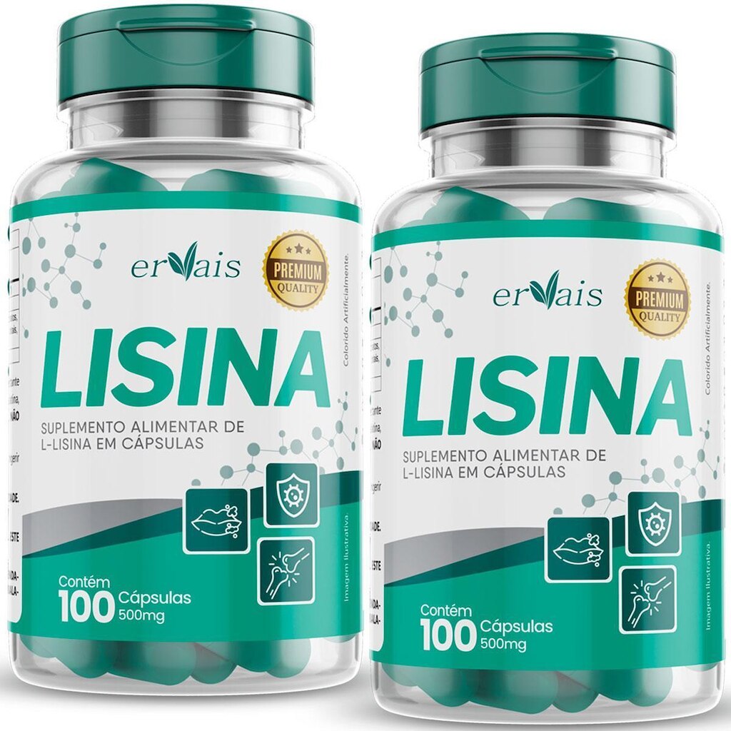 Lisina cápsulas 500mg - 2 Frascos 200 cápsulas