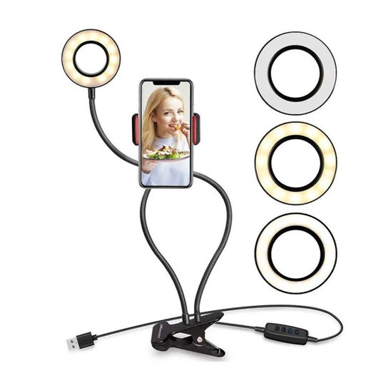 Luminária Abajur Youtuber Ring Light Suporte Celular Selfie - Preto Menor preço em Luminária Abajur Youtuber Ring Light Suporte Celular Selfie - Preto