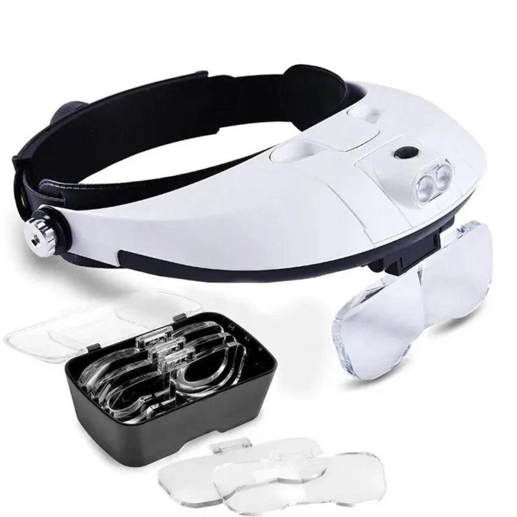 Lupa De Cabeça Profissional 2 Super Leds + 5 Lentes aumento