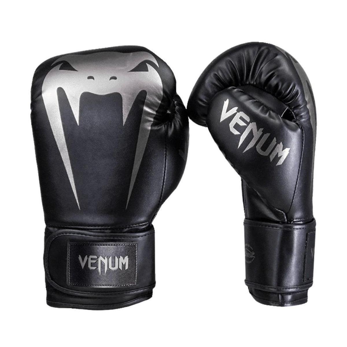 Luva boxe e muay thai Venum Giant Full Logo Pro Black Silver