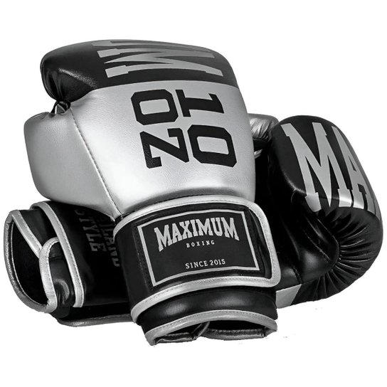 Luva Boxe Muay Thai Intermediária Training Prata e Preto Maximum