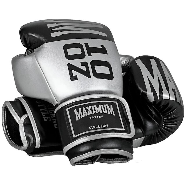Luva Boxe Muay Thai Intermediária Training Prata e Preto Maximum