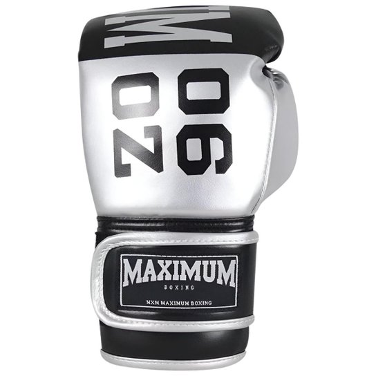Luva Boxe Muay Thai Intermediária Training Prata e Preto Maximum