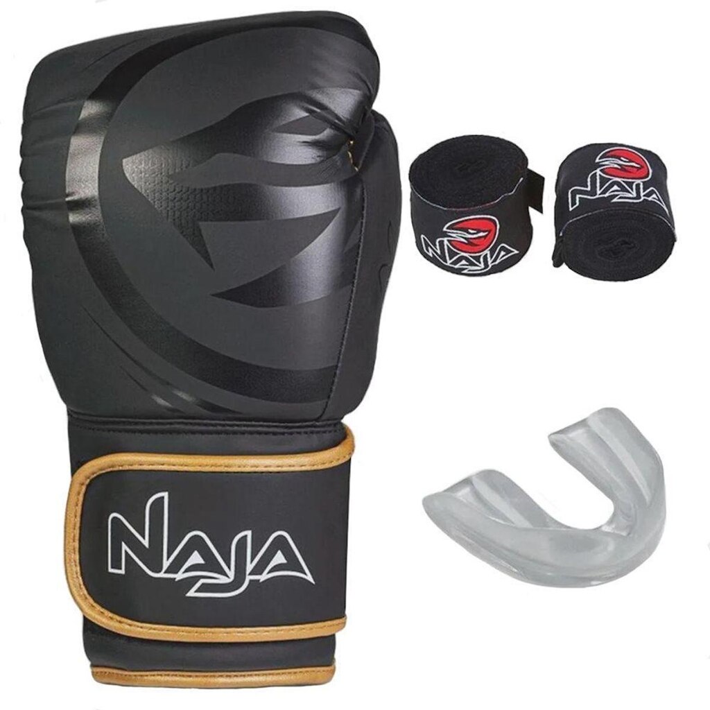 Luva Boxe Naja Black Line Kit + Bandagem + Protet