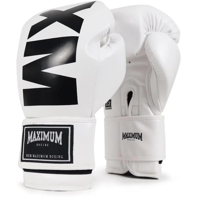 Luva de Boxe Maximum MXM Branco e Preto Iniciante Muay Thai Kickboxing