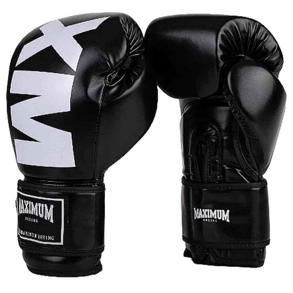 Luva de Boxe Maximum MXM Preto e Branco Iniciante Muay Thai Kickboxing