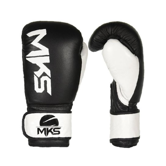 Luva de Boxe MKS Combat Rustic Black White Couro