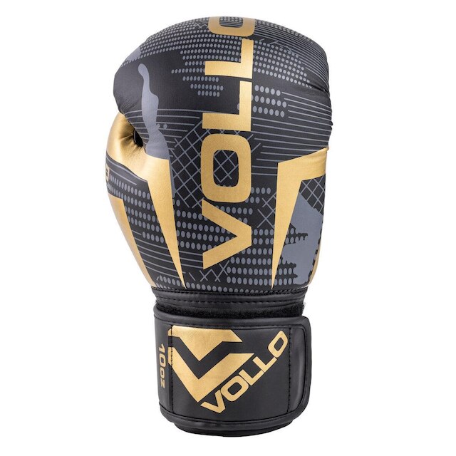 Luva de Boxe Vollo Muay Thai Kickboxing Training 10oz Preta, Cinza e Dourada
