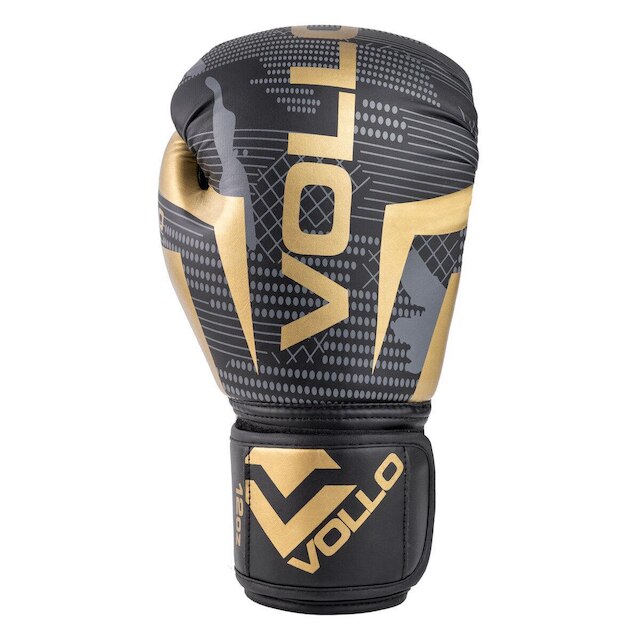 Luva de Boxe Vollo Muay Thai Kickboxing Training 12oz Preta, Cinza e Dourada