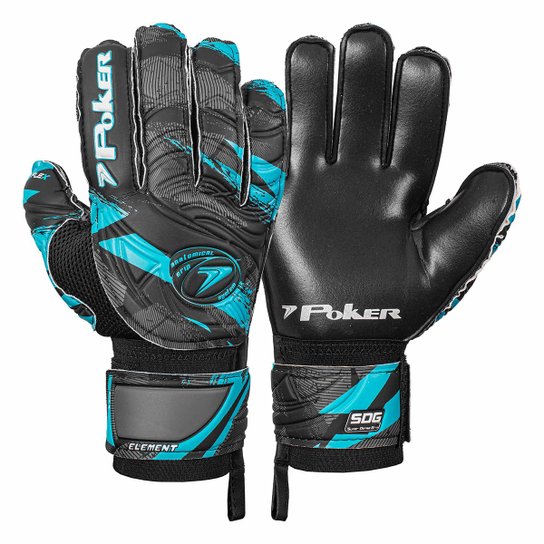 Luva De Goleiro Futebol de Campo Semi Profissional Poker Multiterreno Element - Preto+Azul Menor preço em Luva De Goleiro Futebol de Campo Semi Profissional Poker Multiterreno Element - Preto+Azul